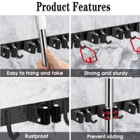 1 x RAW Customer Returns AceMining broom holder wall, 5 holders 4 hooks, 2 pack, black heavy duty device holder, self-adhesive, broom holder with nails installation, garden tool holder made of stainless steel, wall mount broom - RRP €27.99