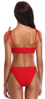 1 x Brand New SHEKINI Women s 2 Piece Swimsuit Padded Bikini Halter Adjustable Shoulder Strap Triangle Low Waist Bikini Bottom Solid Color Pleated Beach Swimwear M, Red  - RRP €33.23