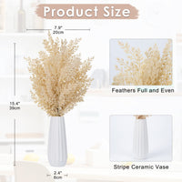 8 x Brand New Oairse Set of 2 Artificial Pampas Grass Decorations, Artificial Pampas Grass with Ceramic Vase for Indoor Boho Decoration, 6 Stems, Fluffy Pompous Artificial Plants Table Decoration Home Balcony Office Decoration - RRP €163.2