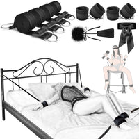 1 x RAW Customer Returns Bondage Set Bed Restraints Sex Toy for Couples I Extremely stable BDSM bondage set with bed restraints, handcuffs, blindfold - RRP €20.16