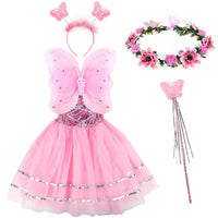 1 x RAW Customer Returns Tacobear Pack of 5 Fairy Costume Children with Fairy Wings Fairy Dress Flower Wreath Hair Butterfly Fairy Headband Hair Band Fairy Wand Halloween Party Princess Fairy Costume Accessories for Girls Pink  - RRP €27.54