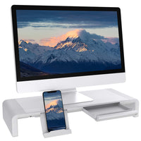 1 x RAW Customer Returns TATEGUARD Foldable Monitor Stand Riser Computer Monitor Stand with Adjustable Width Compatible with iM ac Printer Laptop with Storage Drawer Tablet Cell Phone Stand Holder White - RRP €33.26