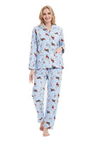 1 x RAW Customer Returns GLOBAL pajamas women s flannel Cotton Women s Pajama Set Two-piece sleepwear women s pjs set long Front button placket and drawstring Blue Cute Dog S - RRP €33.26