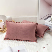 5 x Brand New MIULEE Set of 2 Cushion Covers Corduroy Fabric with Decorative Pompoms Pillowcase Cute Modern Soft Durable for Living Room Children s Bedroom Cafe Balcony 50x50CM Dark Pink - RRP €96.0