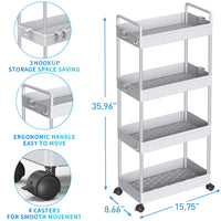 1 x RAW Customer Returns SOLEJAZZ 4-Tier Storage Cart Sliding Removable Cart Storage Cart Mobile Shelf for Kitchen, Bathroom, Laundry, Bedroom, Narrow Spaces, Plastic, Gray - RRP €27.31