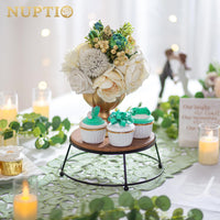 2 x Brand New Nuptio Sweets Wooden Display Stand 26cm Cake Pedestal Cake Holder Fruit Snacks Arrangements Round Cake Stand Gold Metal Frame for Baby Shower Birthday - RRP €45.6