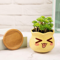 1 x RAW Customer Returns Yangbaga Mini Flower Pots with Saucer, Ceramic for Succulents, Pots Cactus Plant Pots with Bamboo Saucer, 4 Colors Set, White, Pink, Yellow, Blue  - RRP €26.99