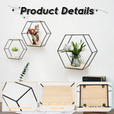 3 x Brand New ConBlom Metal Hexagon Wall Shelf, European Hexagon Geometric Line Design Wall Shelf with Wooden Shelves, for Apartment, Study, Bedroom, Living Room, Hallway Black 3  - RRP €96.78