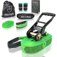 1 x RAW Customer Returns High Pulse Slackline Set 15 m Complete slackline set 12.5 m band 2.5 m ratchet band with ratchet, ratchet protection, auxiliary line, balancing aid, tree protection and transport bag - RRP €59.99