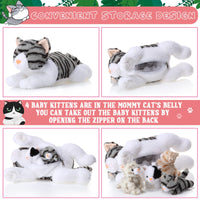 2 x RAW Customer Returns Skylety 5 Pieces Cat Cuddly Toy with Babies Inside, Mama Cat with 4 Cute Fluffy Kittens Plush Toys in the Belly, Cat Stuffed Toys for Birthday Gift, Sleeping, Cuddling Gray  - RRP €73.36