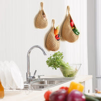 1 x Brand New Fruit Basket Hanging Wall for Kitchen, Wall Hanging Vegetable and Fruit Basket, Plant Basket Decorative Hanging Basket, Hand Woven Kitchen Storage Wall Basket Fruit Baskets, 3 Hooks, Kitchen, Restaurant, Storage - RRP €21.17