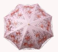 1 x RAW Customer Returns LCY, Ladies Lace Parasol Coofit Bridal Umbrella Folding Umbrella Pink Rose - RRP €30.24