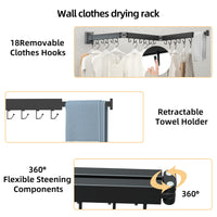 1 x RAW Customer Returns Retractable Clothes Rack, Wall Mounted, with Towel Rail, Space Saving, Foldable, Strong Load Capacity, for Balcony, Laundry, Bathroom, Patio and Bedroom Black, 3X  - RRP €49.99