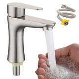 1 x RAW Customer Returns Molbory cold water tap guest toilet, cold water fitting 143 mm, bathroom tap stainless steel, cold water tap, wash basin fitting, single lever mixer wash basin with hose for bathroom guest toilet - RRP €15.99