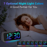 1 x RAW Customer Returns Alarm clock for children and adults, digital alarm clock with 7 colours night light, dynamic RGB alarm clock, 6 alarm clock with light LED display with multiple fonts dimmable 5 volume levels USB charging ports,  - RRP €23.99