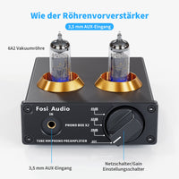 1 x RAW Customer Returns Fosi Audio BOX X2 Phono Tube Preamplifier, HiFi Preamplifier for MM Turntables with Gain Control, Replaceable Vacuum Tube, MM 3.5mm AUX Input, Mini Phono Preamp with DC 12V Power Supply - RRP €79.99