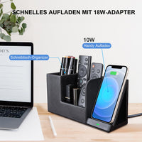 1 x RAW Customer Returns LADSTAG Pen Holder Desk Organizer with Inductive Charging Station, Office Organizer Office Supplies 10W Wireless Charge for iPhone 14 13 12 11 Pro Max and Samsung Galaxy S23 S22 S21 S20 S9 Black Leather  - RRP €33.17