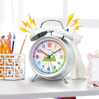 1 x RAW Customer Returns Eachui Double Bell Alarm Clock with Night Light, Analog Alarm Clock for Kids No Ticking, Loud Alarm, Silent, Battery Operated, Retro Design for Boys and Girls White  - RRP €15.12