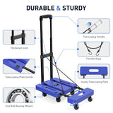 1 x RAW Customer Returns SPACEKEEPER Foldable Hand Truck, Luggage Cart, Portable Folding Wagon with 6 Wheels and 2 Elastic Ropes for Luggage, Personal, Travel, Car, Moving and Office, Blue - RRP €44.99