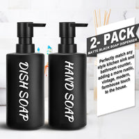 1 x RAW Customer Returns GMISUN 2 Pack Soap Dispenser Glass Black, Modern Soap Dispenser Black Matt with Strong Pump, Refillable Soap Bottle for Kitchen and Bathroom, Vintage Soap Dispenser with Labels - 350ml - RRP €15.12