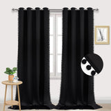 1 x RAW Customer Returns Alishomtll Blackout Curtain with Eyelets, Thermal Curtain, Cold Protection, Thermal Insulation, Noise Protection, Pompom Curtain, for Living Room, 175 x 140 cm, Set of 2 - RRP €12.89