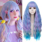 1 x RAW Customer Returns Mildiso Wig Colorful Women s Long Curly Wigs with Bangs and Wig Net for Women Rainbow Full Synthetic Synthetic Hair Unicorn Wig Children 001Q - RRP €22.18