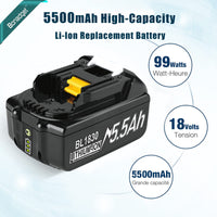 1 x RAW Customer Returns 2X 18V 5.5Ah replacement battery 6A DC18RD dual port charger for Makita 14.4V-18V BL1830 BL1850 BL1860 BL1840 etc tool battery and DC18RD DC18RC DC18SF DC18RA DC18RF charger - RRP €90.74