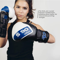 1 x Brand New Starpro PU Leather Boxing Gloves for Professional Training and Sparring in Muay Thai Kickboxing Fitness - Men and Women - Black and Blue - 8 oz 10 oz 12 oz 14 oz 16 oz - RRP €40.99