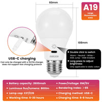 1 x RAW Customer Returns USB Rechargeable Battery Light Bulb With Remote Control, E27 Smart Color Changing Colored RGB Light Bulbs, 9 3 Color Temperature, 8W LED Dimmable Touch Control Battery Lamp With Timing Function, 2600mAh, 2 pack - RRP €28.76