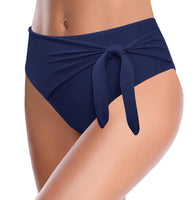 1 x Brand New SHEKINI Women s High Waist Elegant Ruched Abdominal Control Classic Knotted Decoration Black Bikini Panty Bottom Bikini Panty M, Dark Blue  - RRP €21.99