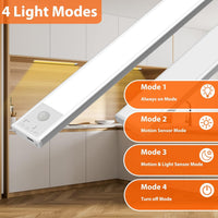 1 x RAW Customer Returns FLOWood under cabinet light kitchen LED 20CM, 250LM cabinet lighting with motion detector 3 color modes dimmable, 1500 mAh USB rechargeable LED light strip for bedroom, closet, wardrobe 20CM-3PACK  - RRP €18.14