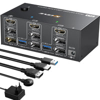 1 x RAW Customer Returns Triple Monitors KVM Switch 2 Displayport HDMI, 8K 60Hz KVM Switch 4K 144Hz, USB 3.0 KVM Switch 2 PC 3 Monitors, KVM Switch Displayport 1.4 HDMI 2.1 for 2 PCs share mouse, keyboard and 3 monitors - RRP €99.18