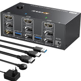 1 x RAW Customer Returns Triple Monitor KVM Switch 2 Displayport HDMI, 8K 60Hz KVM Switch 4K 144Hz, USB 3.0 KVM Switch 2 PC 3 monitors, KVM Switch Displayport 1.4 HDMI 2.1 for 2 PC parts mouse, keyboard and 3 monitors - RRP €147.53