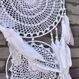 1 x RAW Customer Returns EasyBravo Extra Large Bohemian Dream Catcher with 3 Circles, White Feathers Macrame Wall Hanging for Vintage Wedding Home Decoration 35 cm Circle 110 cm Long - RRP €19.99