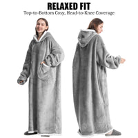 1 x RAW Customer Returns Emwwat Extra Long Oversized Sherpa Hooded Blanket for Women Men Wearable Hooded Blanket with Sleeves and Giant Pocket Grey Color, 150 Long  - RRP €30.24