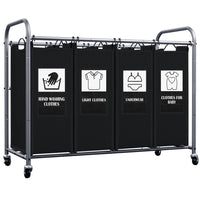 1 x RAW Customer Returns AWTATOS laundry basket with 4 compartments on wheels, laundry collector with 4 removable fabric bags, with 6 sorting cards for easy sorting of clothes, black ULSCM04B - RRP €37.3