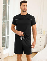 1 x RAW Customer Returns Marvmys Men s Pajamas Set Short Two-Piece Nightwear Made of Cotton Round Neck V-Neck Sleepwear Pyjamas House Suit Leisure Suit A-Black XL - RRP €27.99