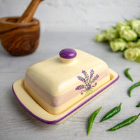 1 x RAW Customer Returns City to Cottage Butter Dish Ceramic Lavender and Beige Polka Dots Handmade 250 gram Ceramic Butter Dish with Lid - RRP €37.95