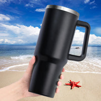 1 x RAW Customer Returns Livole 40oz 1200ml drinking cup with lid and straw, stainless steel thermal mug with handle, double-walled coffee mug to go, vacuum insulated tumbler mug for camping, sports, car, office, black - RRP €25.2