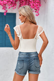 1 x RAW Customer Returns GeGekoko Crop Tops Women Summer Lace Top Sexy Sleeveless Open Back Ruffle Top White M - RRP €24.0