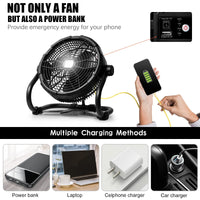 1 x RAW Customer Returns Gotoll Camping Fan with LED Light, 14400 mAh Rechargeable Tent Fan with Hook, Portable USB Table Fan 360 Rotation, for Use in Office, Home, Outdoor Picnics and Fishing - RRP €69.41