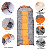 1 x Brand New Camping Sleeping Bag, 3 Seasons Sleeping Bag with Hood Envelope, Indoor Outdoor Adult Winter Sleeping Bag for Backpacking Hiking Travel with Compression Bag Orange Grey Zipper L  - RRP €49.99