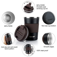 1 x RAW Customer Returns Tlater coffee mug to go, 380ml thermal mug - insulated mug with leak-proof lid, vacuum double-walled travel mug, stainless steel travel mug for coffee and tea, keeps hot and cold black  - RRP €13.99