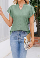 1 x RAW Customer Returns T1FE 1SFE Blouses Women Summer Elegant V Neck Lace Pattern Ruffle Sleeves T Shirt Green XXL - RRP €18.14