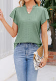 1 x RAW Customer Returns T1FE 1SFE Blouse Women Summer Casual Loose Solid Color Ruffles with Spandex Shirt Green L - RRP €18.14