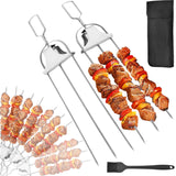 2 x Brand New 2 pieces of stainless steel grill skewers, 3-way grill skewers, long grill skewers with brush, semi-automatic grill fork made of stainless steel, kebab skewers, shashlik skewers, metal BBQ skewers for garden party,  party - RRP €40.8