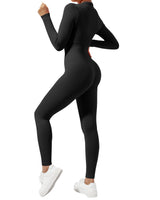 1 x RAW Customer Returns DOULAFASS Zipper Full Body Jumpsuit Women s Long Sleeve Yoga One-Piece Sport Romper Ribbed All In One Bodycon Jumpsuit - RRP €28.22