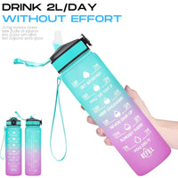 1 x RAW Customer Returns Motivational water bottle 1L incl. neoprene cover with pockets, strap, straw, brush Waterproof automatic stopper with safety lock Drinking bottle for gym, sports, trekking BPA-free - RRP €20.16