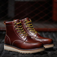 1 x RAW Customer Returns SL-Saint Handcrafted Waterproof Soft Moc Toe Goodyear-welted Boots Classic Full Grain Leather Brown, Adult, Men, 40, Numeric, EU Shoe Size System, M  - RRP €121.25