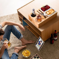 1 x RAW Customer Returns bimiti Couchbar Snack Box, Sofa Tray Bamboo with Two Snack Bowls Organizer, with Removable Lid, Couchbar Personalized Sofa Organizer, for Living Room Sofa Restaurant Picnic Party - RRP €20.87